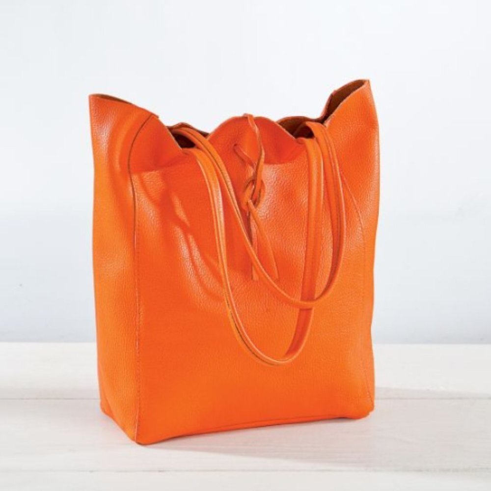Orange Leather Tote Bag